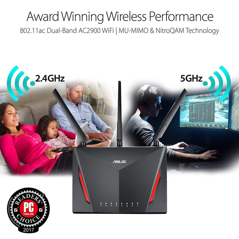 ASUS RT - AC86U AC2900 Dual Band Gigabit Gaming WiFi Router with MU - MIMO AiMesh AiProtection and WTFast game accelerator - SWIFT PERIPHERALSASUS-RT-AC86U-AC2900