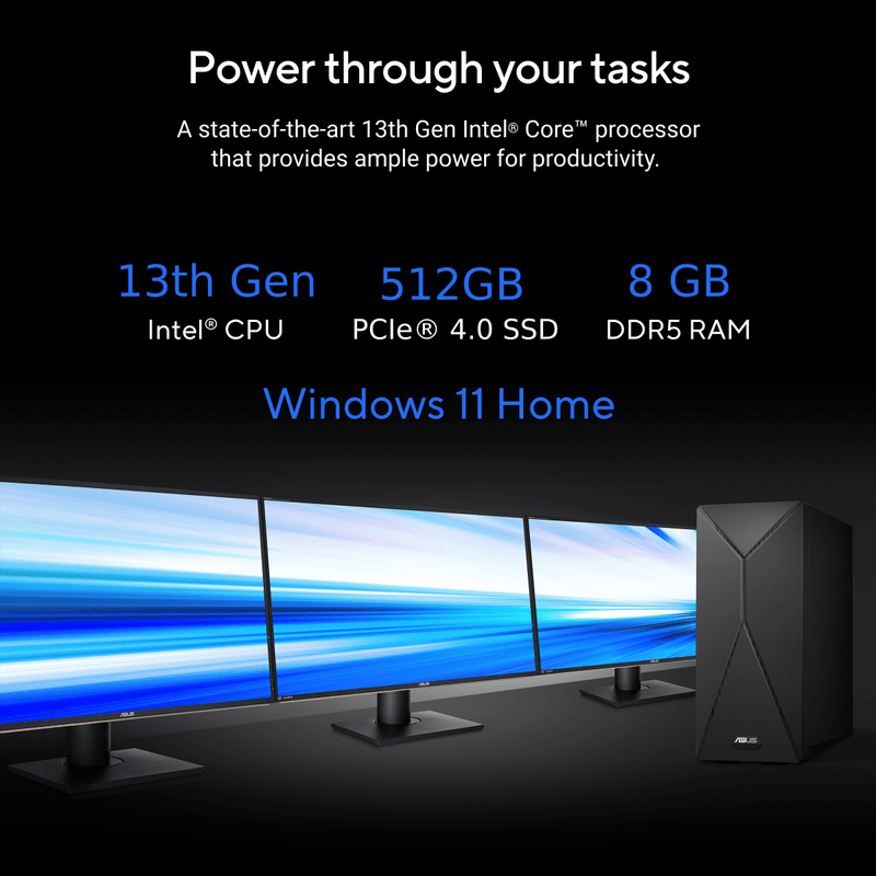 ASUS S501MER, CONSUMER TOWER PC, 13TH GEN, INTEL CORE I3 - 13100, (8GB/512GB PCIE SSD/AIR COOLER/WINDOWS 11 HOME/OFFICE 2021) S501MER - 313100002WS - SWIFT PERIPHERALS90PF04K3-M00A50