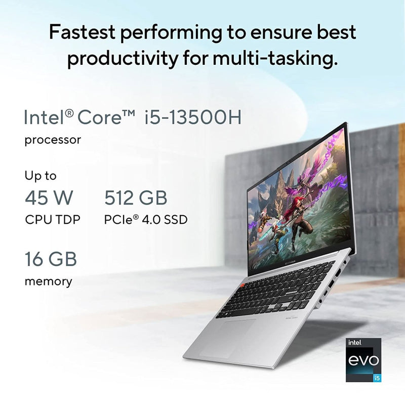ASUS S5504VA - MA543WS [CI5 - 13500H 13TH GEN/16GB DDR4/512GB SSD/WIN 11 HOME +MSO/15.6 INCH/INTEGRATED GRAPHICS /1 YEAR(S)/SILVER] - SWIFT PERIPHERALS1085018