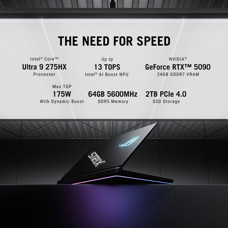 ASUS SCAR 18 INTEL ARL HX CORE ULTRA 9/RTX5090 24GB/DDR5 32GB + 32GB/2TB PCIE G4 (PERFORMANCE)/18.0 WQXGA ANTI - GLARE NON - TOUCH,1200NITS(HDR)(2000 ZONE),IPS,ACR - NB(SA)/BACKLIT CHICLET KEYBOARD PER - KEY RGB WITH COPILOT KEY/90WHRS, 4S1P, 4 - CELL LI - ION/BLACK - SWIFT PERIPHERALS90NR0LF1-M00910