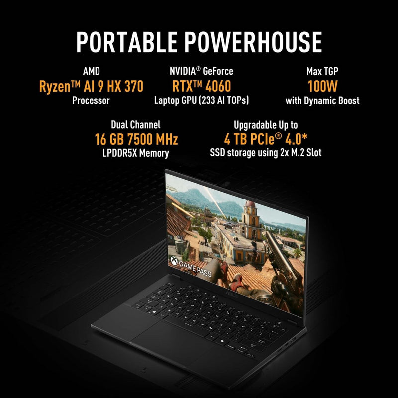 ASUS TUF GAMING A14, AI POWERED GAMING LAPTOP, AMD RYZEN AI 9 HX 370, RTX 4060 GPU (16GB/1TB/35.56 CMS (14) 2.5K/WINDOWS 11 HOME) FA401WV - RG475WS - SWIFT PERIPHERALS1094114