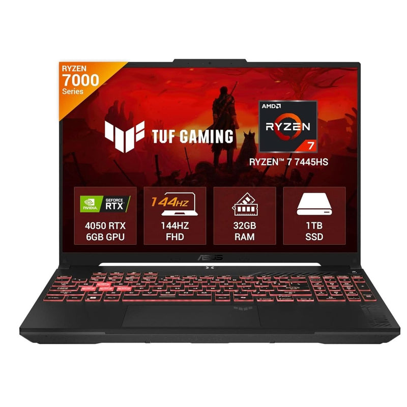 ASUS TUF Gaming A16 Gaming Laptop, AMD Ryzen 7 7445HS, 32GB, 1TB SSD, GeForce RTX 4050 - 6GB GDDR6 Laptop GPU, 16 Inch FHD+, Win 11, MS Office 2024, Mecha Gray, FA607NUG - RL191WS - SWIFT PERIPHERALS1096742