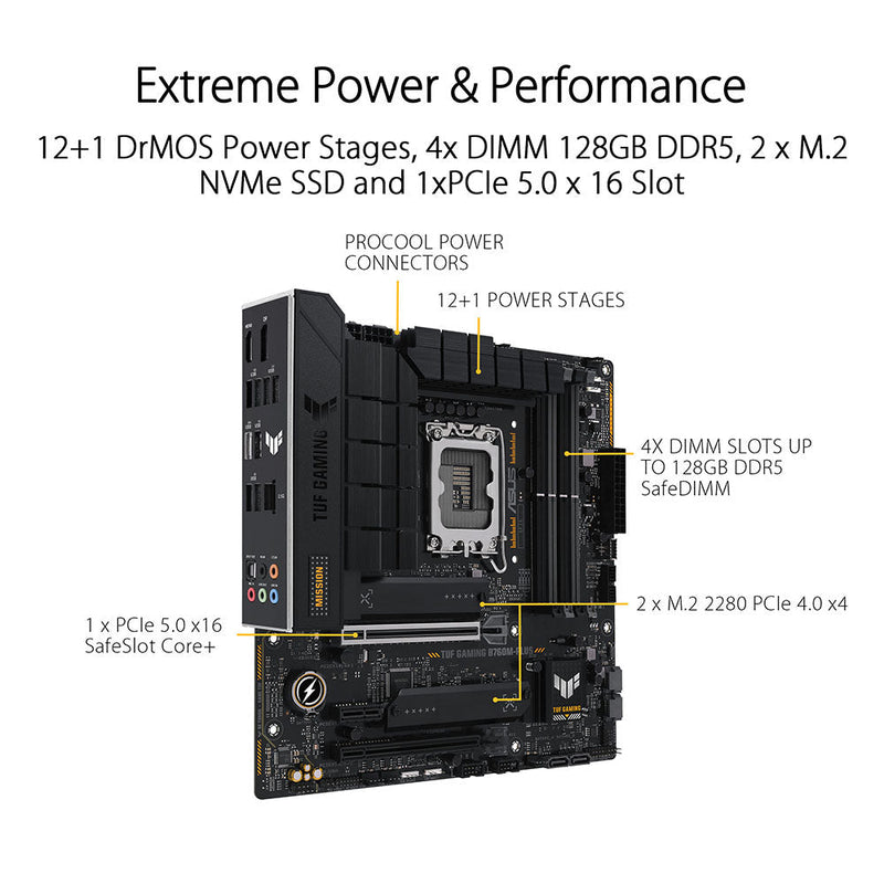 ASUS TUF GAMING B760M - PLUS Intel B760 LGA 1700 Micro - ATX DDR5 Motherboard - SWIFT PERIPHERALS90MB1ES0-M0IAY0