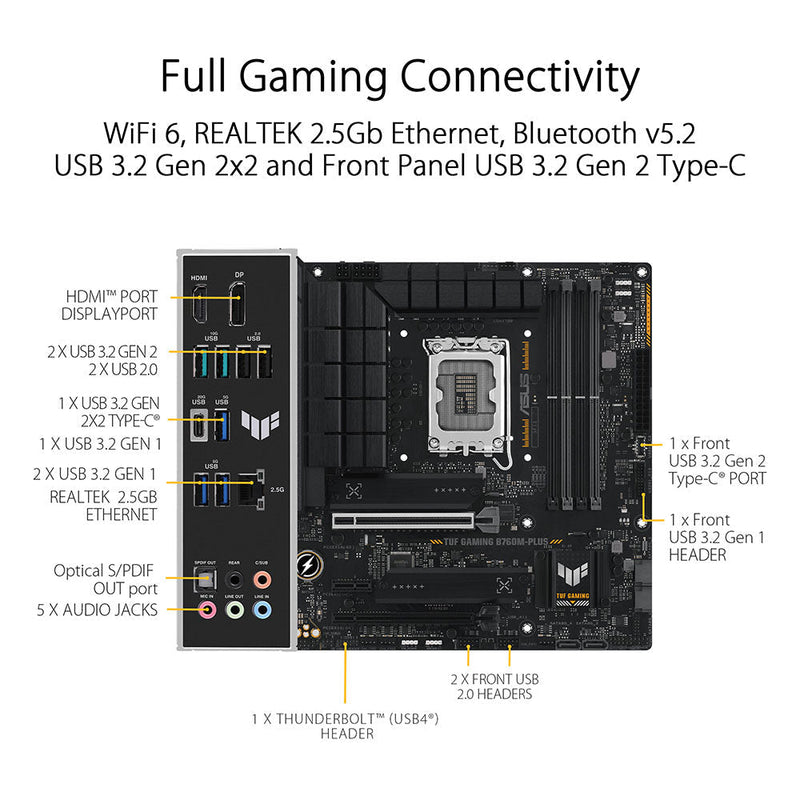 ASUS TUF GAMING B760M - PLUS Intel B760 LGA 1700 Micro - ATX DDR5 Motherboard - SWIFT PERIPHERALS90MB1ES0-M0IAY0