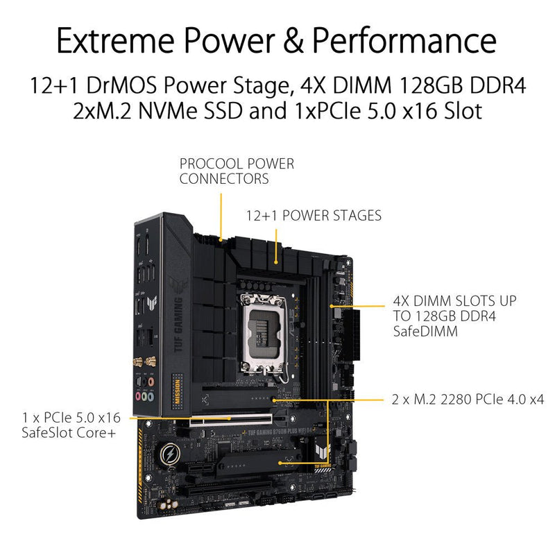 ASUS TUF GAMING B760M - PLUS WIFI II D4 LGA 1700 Micro - ATX Gaming Motherboard - SWIFT PERIPHERALS90MB1DG0-M0IAY0