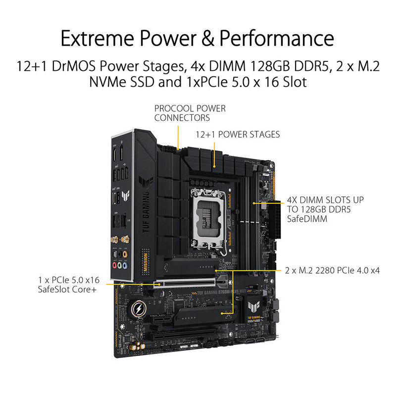 ASUS TUF GAMING B760M - PLUS WIFI II DDR5 Intel B760 LGA 1700 Micro - ATX Motherboard - SWIFT PERIPHERALS90MB1ET0-M0IAY0