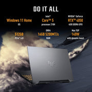 ASUS TUF GAMING F16 FX677VU - RL055WS [CORE5 - 210H/16GB/512GB SSD/WIN11 HOME+MS24/16.0"/6GB - RTX4050 GRAPHICS/1 YEAR(S)/GREY] - SWIFT PERIPHERALS1096071