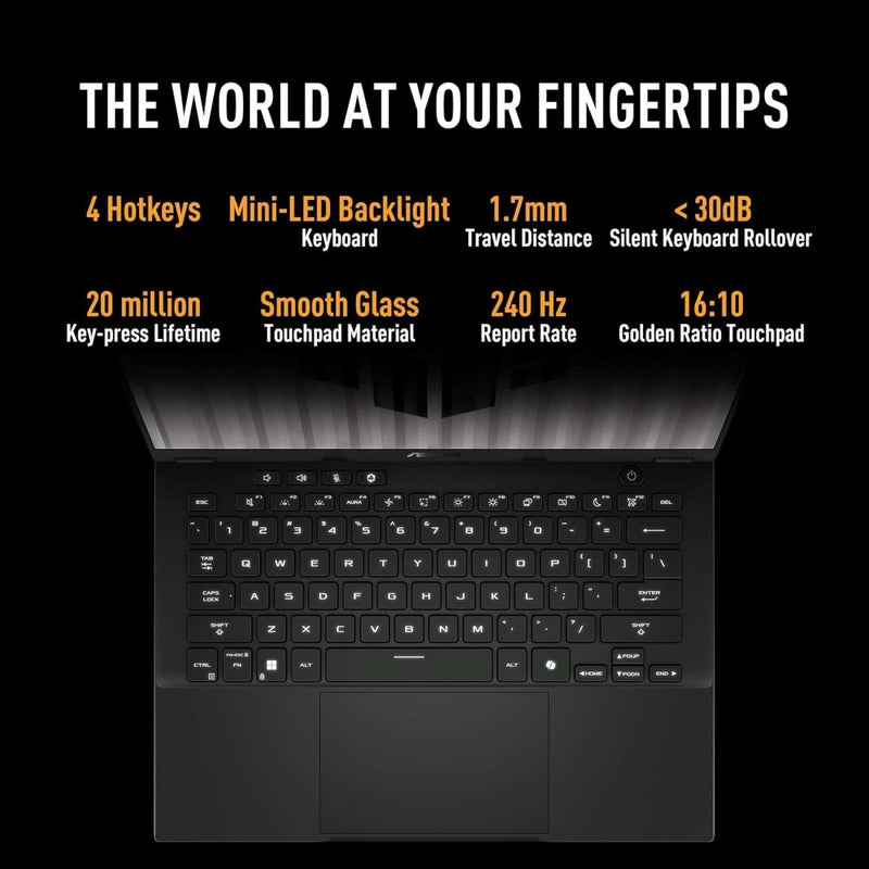 ASUS TUF GAMING, GAMING LAPTOP, 14 INCH FHD, 165HZ 400 NITS, AMD RYZEN 7 8845HS PROCESSOR 3.8GHZ (16GB RAM/1TB SSD/NVIDIA GEFORCE RTX 4050/WINDOWS 11/OFFICE 2021//JAEGER GRAY/1.46 KG), FA401UU - RG033WS - SWIFT PERIPHERALS90NR0JD1-M001Z0