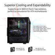 Asus TUF Gaming GT301 Mid - Tower Compact Case with 3 Pre - Installed 120mm Aura Sync ARGB Fans - SWIFT PERIPHERALSATCH-GT301