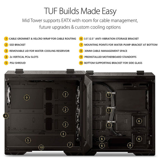 ASUS TUF GAMING GT501 MID - TOWER E - ATX CABINET BLACK - SWIFT PERIPHERALS106279