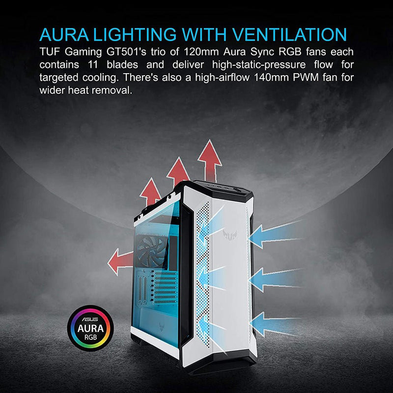 ASUS TUF Gaming GT501 White Edition E - ATX Mid Tower Cabinet with Three RGB 120mm Fans - SWIFT PERIPHERALSTUF-GT501-WHITE