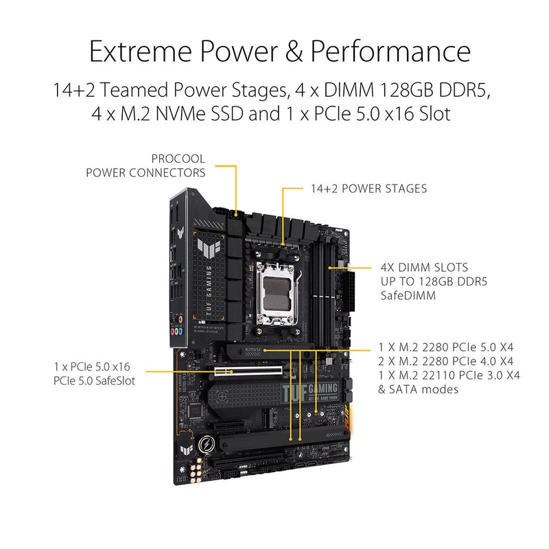 ASUS TUF GAMING X670E - PLUS AMD AM5 ATX Gaming Motherboard with DDR5 and PCIe 5.0 - SWIFT PERIPHERALS90MB1BJ0-M0IAY0