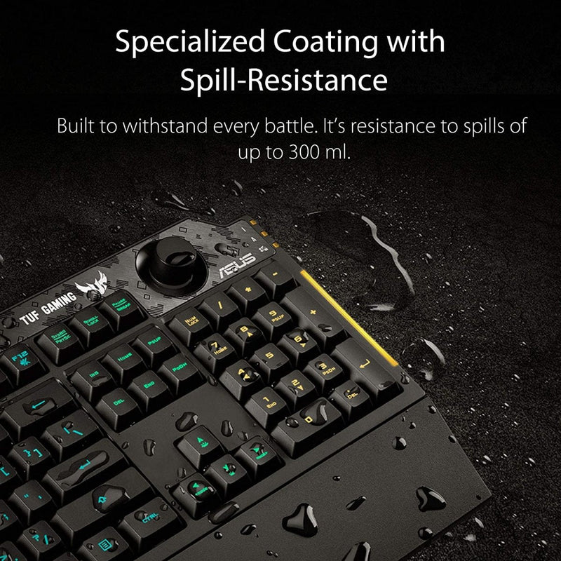 ASUS TUF K1 Gaming RGB Spill - Resistant Keyboard with Dedicated Volume Knob and Detachable Wrist Rest - SWIFT PERIPHERALSTUF-GAMING-K1