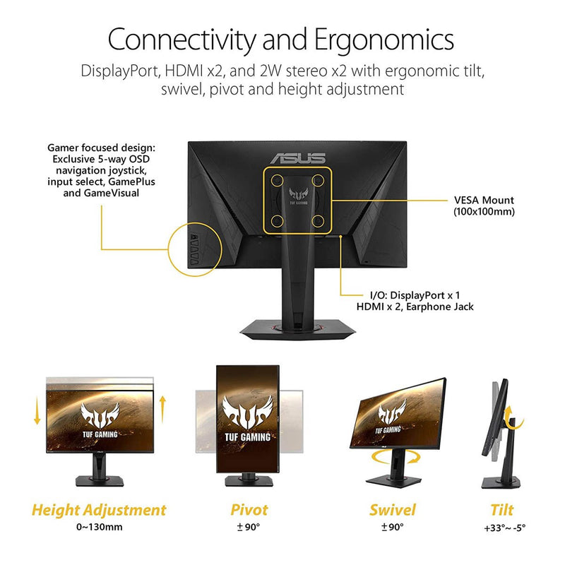 ASUS TUF VG259Q 24.5 Inch Full HD Gaming Monitor with G - SYNC and 2W Dual Stereo Speakers - SWIFT PERIPHERALSVG259Q