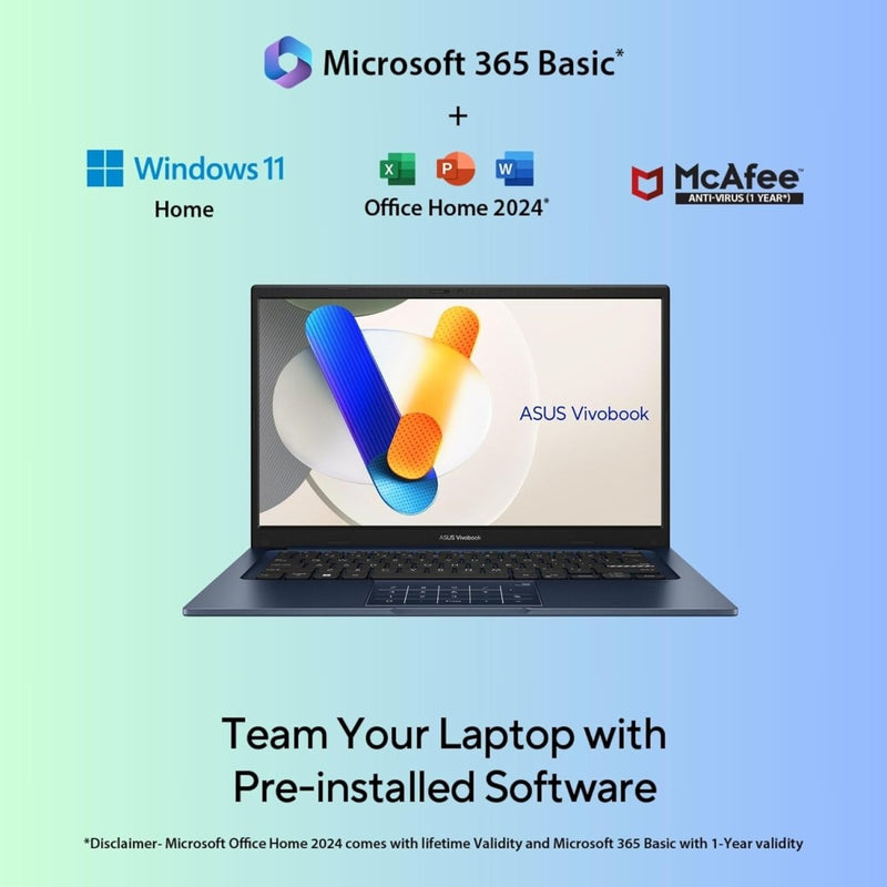 ASUS VIVOBOOK 14, 14" FHD (1920 X 1080), INTEL CORE I5 - 1334U PROCESSOR,(16GB RAM/512GB SSD/INTEL IRIS X? IGPU/WINDOWS 11/M365 BASIC (1YEAR)*/OFFICE HOME 2024/BLUE/1.40 KG),X1404VA - NK790WS - SWIFT PERIPHERALS90NB10I1-M018N0