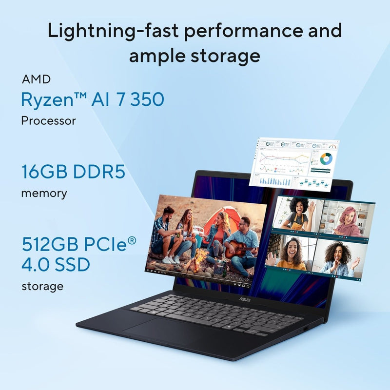 ASUS VIVOBOOK 14 M1407KA - LY112WS [AI R7 - 350/16GB/512GB SSD/WIN11 HOME+MS24/14.0"/INTEGRATED GRAPHICS/1 YEAR(S)/BLUE] - SWIFT PERIPHERALS1095272