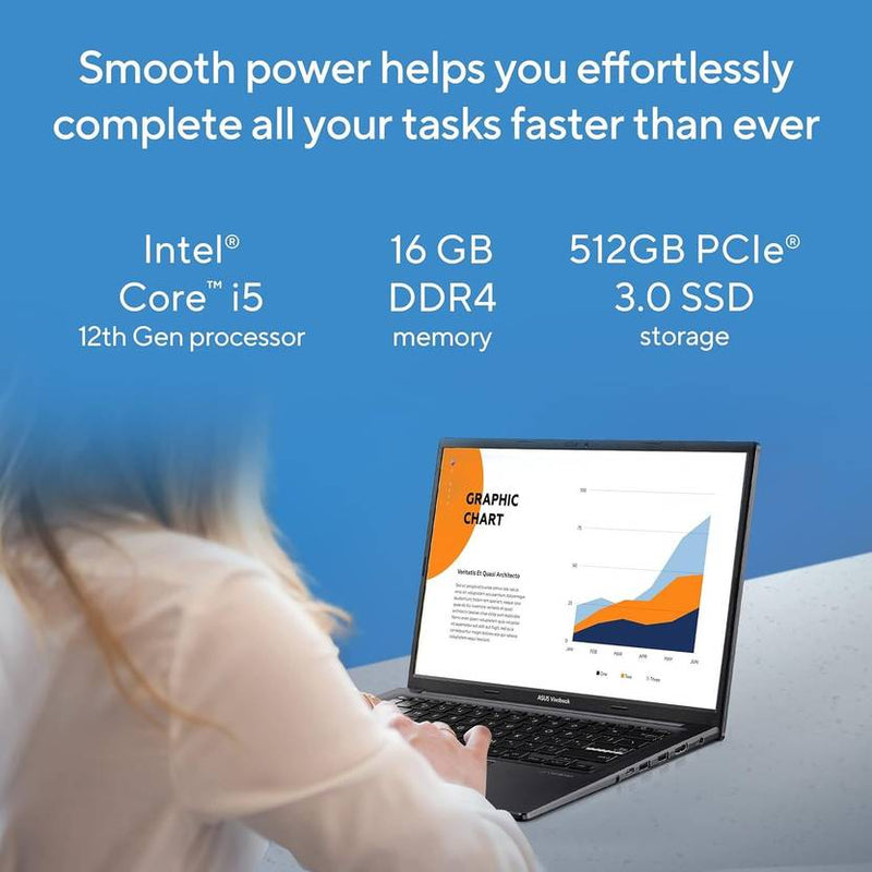 ASUS VIVOBOOK 14 OLED INTEL CORE I5 12TH GEN 1235U - (16 GB/512 GB SSD/WINDOWS 11 HOME) X1405ZA - KM511WS THIN AND LIGHT LAPTOP (14 INCH, INDIE BLACK, 1.5 KG, WITH MS OFFICE) - SWIFT PERIPHERALS90NB0ZC7-M001B0