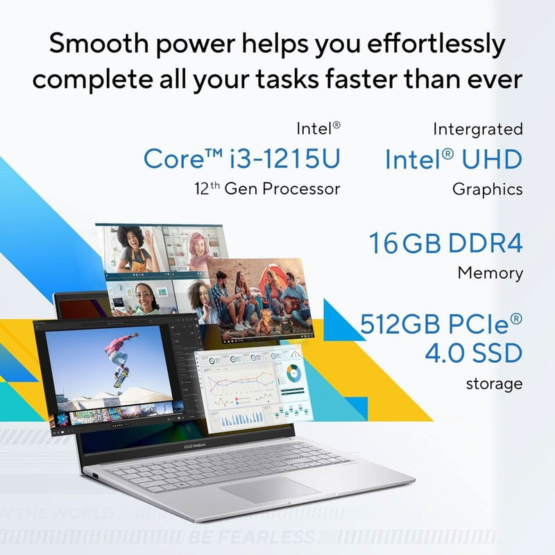 ASUS VIVOBOOK 15, 15.6 INCH FHD (1920 X 1080), INTEL CORE I3 - 1215U PROCESSOR 1.2 GHZ, THIN & LIGHT LAPTOP(16GB RAM/512GB SSD/INTEGRATED GRAPHICS/WINDOWS 11/OFFICE HOME/COOL SILVER/1.7 KG), X1504ZA - NJ342WS - SWIFT PERIPHERALS90NB1022-M029K0