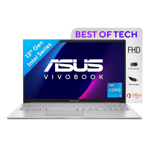 ASUS VIVOBOOK 15 (2023), INTEL CORE I5 - 1335U 13TH GEN, 15.6" (39.62 CMS) FHD, THIN AND LIGHT LAPTOP (8GB RAM /512GB SSD/INTEL IRIS X?/WINDOWS 11/OFFICE 2021/FINGERPRINT/SILVER/1.7 KG),X1504VA - NJ524WS - SWIFT PERIPHERALS90NB10J2-M00CW0