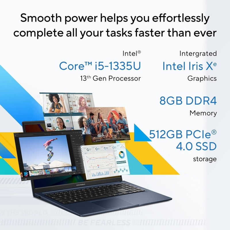 ASUS VIVOBOOK 15 (2023), INTEL CORE I5 - 1335U 13TH GEN, THIN AND LIGHT LAPTOP, 15.6" (39.62 CMS) FHD, (8GB RAM /512GB SSD/INTEL IRIS X?/WINDOWS 11/OFFICE 2021/FINGERPRINT/BLUE/1.7 KG), X1504VA - NJ523WS - SWIFT PERIPHERALS90NB10J1-M00CV0
