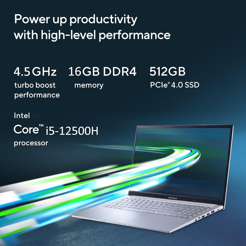 ASUS VIVOBOOK 15, INTEL CORE I5 - 12500H 12TH GEN, 15.6" (39.62 CM) FHD, THIN AND LIGHT LAPTOP (16GB/512GB/WIN11/OFFICE 2021/SILVER/1.7 KG), X1502ZA - EJ544WS - SWIFT PERIPHERALS90NB0VX2-M01WH0