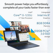 ASUS VIVOBOOK 15 INTELCORE I5 - 1235U / 8GB (4*2) DDR4 / 512GB PCIE 4.0 SSD / 15.6 - INCH / FHD (1920 X 1080) 16:9 /QUIET BLUE /BACKLIT KB / WIN 11 HOME / MS OFFICE LAPTOP X1504ZA - NJ521WS - SWIFT PERIPHERALS90NB1021-M00FZ0