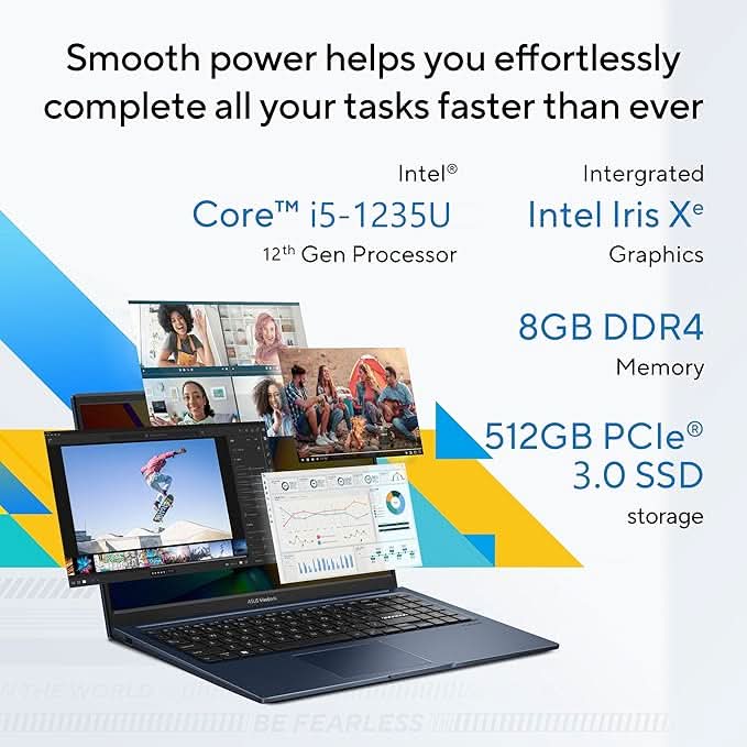 ASUS VIVOBOOK 15 INTELCORE I5 - 1235U / 8GB (4*2) DDR4 / 512GB PCIE 4.0 SSD / 15.6 - INCH / FHD (1920 X 1080) 16:9 /QUIET BLUE /BACKLIT KB / WIN 11 HOME / MS OFFICE LAPTOP X1504ZA - NJ521WS - SWIFT PERIPHERALS90NB1021-M00FZ0