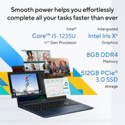 ASUS VIVOBOOK 15, LIGHT WEIGHT LAPTOP, 12TH GEN INTELCORE I5 - 1235U (16GB/512GB/INTEL IRIS XE GRAPHICS /15.6 FHD/WIN 11 HOME) X1504ZA - NJ541WS - SWIFT PERIPHERALS90NB1021-M00H10