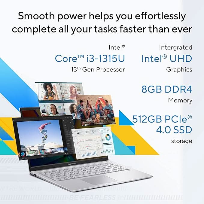 ASUS VIVOBOOK 15, LIGHT WEIGHT LAPTOP, 13TH GEN, INTEL CORE I3 - 1315U (8GB/512GB/INTEL UHD GRAPHICS/39.62 CMS (15.6) FHD/WIN 11 HOME) X1504VA - NJ320WS - SWIFT PERIPHERALS90NB14G2-M00010