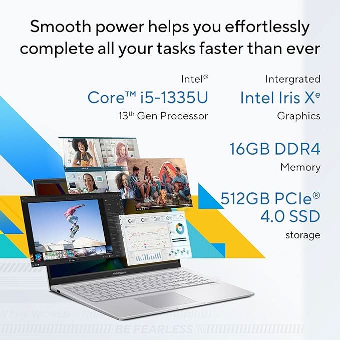 ASUS VIVOBOOK 15, LIGHT WEIGHT LAPTOP, INTEL CORE I5 - 1335U (16GB/512GB/INTEL IRIS XE GRAPHICS/15.6 INCH FHD/WINDOWS 11 HOME) X1504VA - NJ540WS - SWIFT PERIPHERALS90NB14G2-M00020