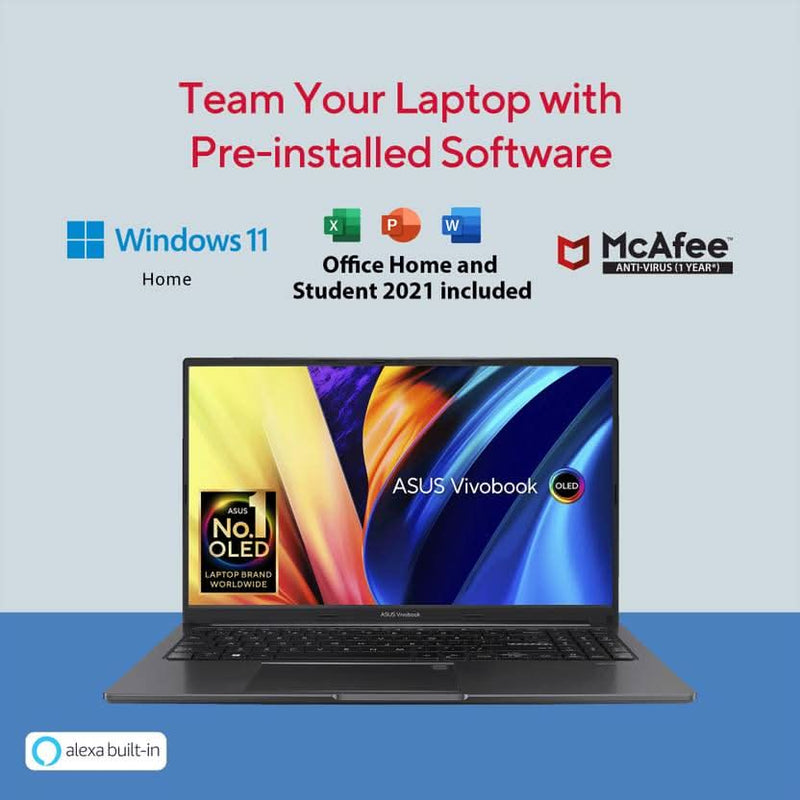 ASUS VIVOBOOK 15 OLED INTEL CORE I3 12TH GEN 1215U - (8 GB/512 GB SSD/WINDOWS 11 HOME) X1505ZA - L1311WS THIN AND LIGHT LAPTOP (15.6 INCH, INDIE BLACK, 1.7 KG, WITH MS OFFICE) - SWIFT PERIPHERALS90NB0ZB1-M00120
