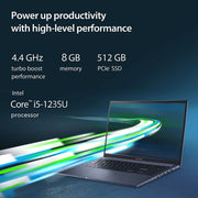 ASUS VIVOBOOK 15 X1502ZA - EJ532WS [CI5 - 1235U 12TH GEN/8GB DDR4/512GB SSD/WIN11 HOME+MSO/15.6 INCH/INTEGRATED GRAPHICS /1 YEAR(S)/BLUE] - SWIFT PERIPHERALS1085047