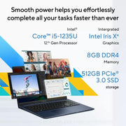 ASUS VIVOBOOK 15 X1504ZA - NJ549WS [CI5 - 1235U 12TH GEN/16GB/512GB SSD/WIN11 HOME+MSO/15.6 INCH/INTEGRATED GRAPHICS /1 YEAR(S)/BLUE/FPR] - SWIFT PERIPHERALS1091673