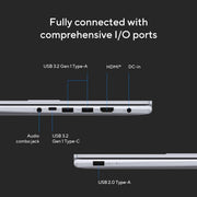 ASUS VIVOBOOK 15X INTEL CORE I5 - 1335U / 16GB (8*2) DDR4 / 512GB PCIE 4.0 SSD / 15.6 - INCH / FHD (1920 X 1080) 16:9 /COOL SILVER /BACKLIT KB / WIN 11 HOME / MS OFFICE LAPTOP K3504VAB - NJ542WS - SWIFT PERIPHERALS90NB10A2-M00810