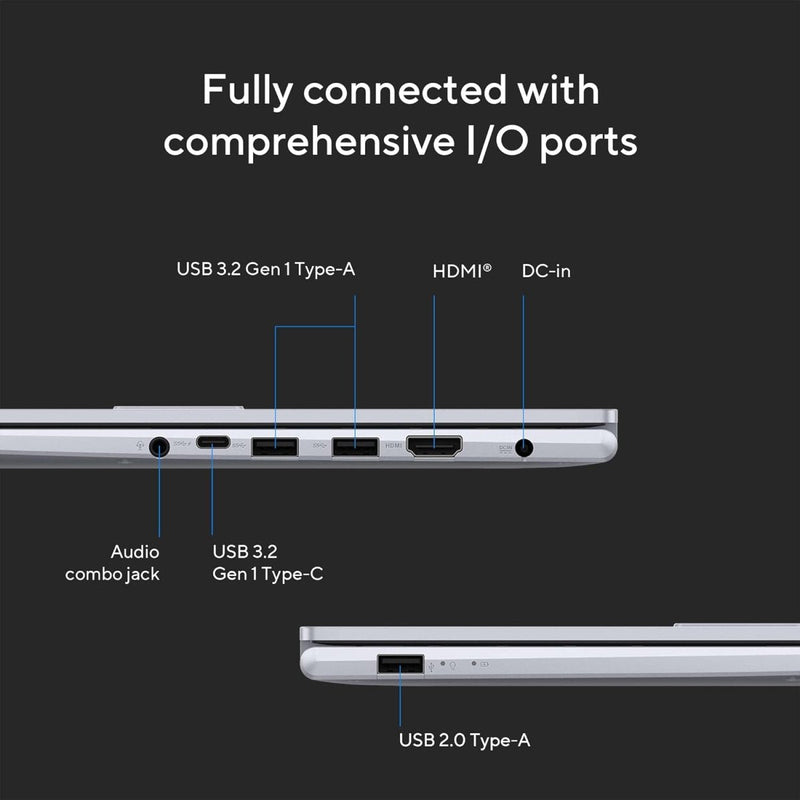 ASUS VIVOBOOK 15X INTEL CORE I5 - 1335U / 16GB (8*2) DDR4 / 512GB PCIE 4.0 SSD / 15.6 - INCH / FHD (1920 X 1080) 16:9 /COOL SILVER /BACKLIT KB / WIN 11 HOME / MS OFFICE LAPTOP K3504VAB - NJ542WS - SWIFT PERIPHERALS90NB10A2-M00810
