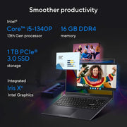 ASUS VIVOBOOK 15X OLED (2023), INTEL CORE I5 - 1340P 13TH GEN, 15.6 INCH (39.62 CM) FHD OLED, THIN & LIGHT LAPTOP (16GB/1TB SSD/IRIS X? GRAPHICS/WIN 11/OFFICE 2021/BLACK/1.6 KG), K3504VA - LK551WS - SWIFT PERIPHERALS90NB10A1-M007V0