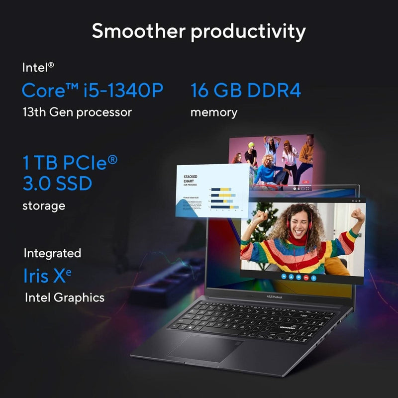 ASUS VIVOBOOK 15X OLED (2023), INTEL CORE I5 - 1340P 13TH GEN, 15.6 INCH (39.62 CM) FHD OLED, THIN & LIGHT LAPTOP (16GB/1TB SSD/IRIS X? GRAPHICS/WIN 11/OFFICE 2021/BLACK/1.6 KG), K3504VA - LK551WS - SWIFT PERIPHERALS90NB10A1-M007V0