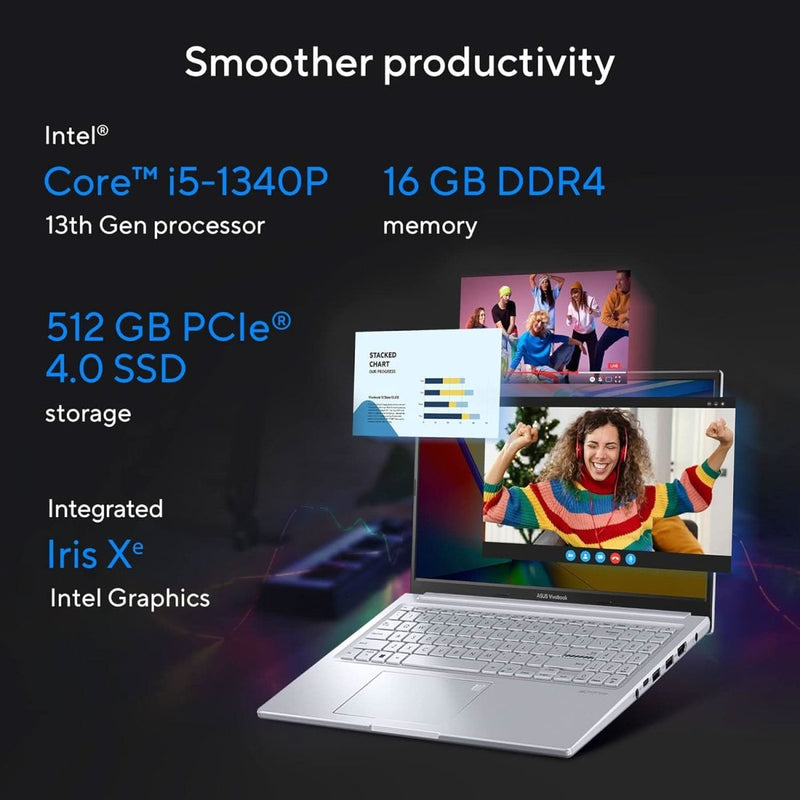 ASUS VIVOBOOK 15X OLED (2023), INTEL CORE I5 - 1340P 13TH GEN, 15.6 INCH (39.62 CM) FHD OLED, THIN & LIGHT LAPTOP (16GB/512GB SSD/IRIS X? GRAPHICS/WIN 11/OFFICE 2021/SILVER/1.6 KG), K3504VA - LK542WS - SWIFT PERIPHERALS90NB10A2-M007U0