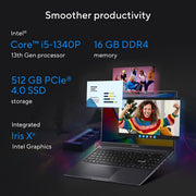 ASUS VIVOBOOK 15X OLED K3504VA - LK541WS [CI5 - 1340P 13TH GEN/16GB DDR4/512GB SSD/WIN 11 HOME +MSO/15.6 INCH/INTEGRATED GRAPHICS /1 YEAR(S)/BLACK] - SWIFT PERIPHERALS1085029