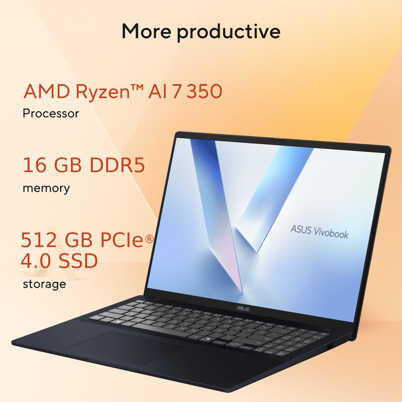ASUS VIVOBOOK 16, AI POWERED LAPTOP, AMD RYZEN AI 7 350 (16GB/512GB/AMD RADEON GRAPHICS/16.0" WUXGA/WINDOWS 11 HOME/OFFICE HOME 2024 + M365 BASIC (1 YEAR VALIDITY)*) M1607KA - MB109WS - SWIFT PERIPHERALS90NB15F1-M00670