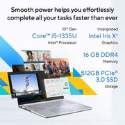 ASUS VIVOBOOK 16 INTEL CORE I5 13TH GEN 1335U - (16 GB/512 GB SSD/WINDOWS 11 HOME) X1605VAB - MB544WS THIN AND LIGHT LAPTOP (16 INCH, TRANSPARENT SILVER, 1.88 KG, WITH MS OFFICE) - SWIFT PERIPHERALS90NB10N2-M00BR0