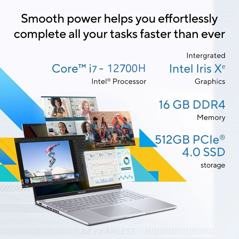 ASUS VIVOBOOK 16 INTEL CORE I7 - 12700H /16GB DDR4 / 512GB PCIE 4.0 SSD / 16.0 - INCH / WUXGA (1920 X 1200) 16:10 /TRANSPARENT SILVER / FINGERPRINT / BACKLIT KB / WIN 11 HOME / MS OFFICE LAPTOP X1605ZAC - MB740WS - SWIFT PERIPHERALS90NB0ZA2-M016X0