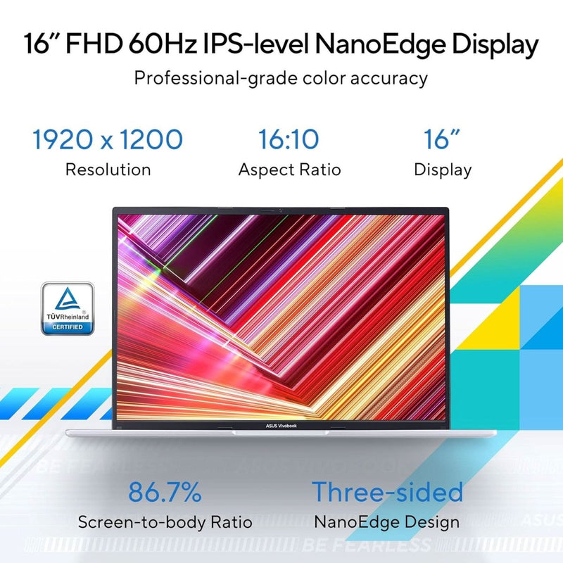 ASUS VIVOBOOK 16 INTEL CORE I7 - 12700H /16GB DDR4 / 512GB PCIE 4.0 SSD / 16.0 - INCH / WUXGA (1920 X 1200) 16:10 /TRANSPARENT SILVER / FINGERPRINT / BACKLIT KB / WIN 11 HOME / MS OFFICE LAPTOP X1605ZAC - MB740WS - SWIFT PERIPHERALS90NB0ZA2-M016X0