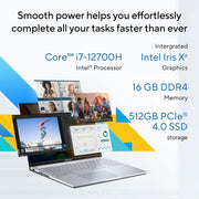 ASUS VIVOBOOK 16, INTEL CORE I7 - 12700H, 16GB DDR4, 512GB SSD, WUXGA 16:10 60HZ, 16 INCH/40.64CM, WINDOWS 11, MS OFFICE 2021, TRANSPARENT SILVER, 1.88KG, X1605ZAC - MB741WS, INTEL IRIS XE GRAPHICS LAPTOP - SWIFT PERIPHERALS90NB0ZA2-M013W0