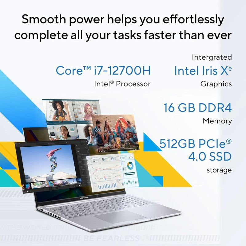 ASUS VIVOBOOK 16, INTEL CORE I7 - 12700H, 16GB DDR4, 512GB SSD, WUXGA 16:10 60HZ, 16 INCH/40.64CM, WINDOWS 11, MS OFFICE 2021, TRANSPARENT SILVER, 1.88KG, X1605ZAC - MB741WS, INTEL IRIS XE GRAPHICS LAPTOP - SWIFT PERIPHERALS90NB0ZA2-M013W0