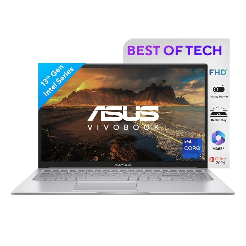 ASUS VIVOBOOK 16,13TH GEN,INTEL CORE I9 - 13900H,FINGERPRINT(INTEL IRIS X IGPU/16GB/512GB/FHD+/16"/60HZ/BACKLIT KEYBOARD/WINDOWS 11/M365 BASIC (1YEAR)*/OFFICE HOME 2024/SILVER/1.88 KG) X1605VA - MB9946WS - SWIFT PERIPHERALS90NB10N2-M01ML0