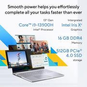 ASUS VIVOBOOK 16,13TH GEN,INTEL CORE I9 - 13900H,FINGERPRINT(INTEL IRIS X IGPU/16GB/512GB/FHD+/16"/60HZ/BACKLIT KEYBOARD/WINDOWS 11/M365 BASIC (1YEAR)*/OFFICE HOME 2024/SILVER/1.88 KG) X1605VA - MB9946WS - SWIFT PERIPHERALS90NB10N2-M01ML0