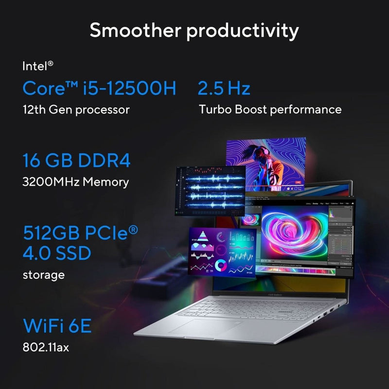 ASUS VIVOBOOK 16X 12TH GEN,INTEL CORE I5 - 12500H CREATOR/GAMING LAPTOP(NVIDIA RTX 2050 - 4GB/16GB/512GB/FHD+/16.0 INCH/144HZ/BACKLIT KB/50WHR/WINDOWS 11/OFFICE 2021/COOL SILVER/1.67 KG) K3605ZF - RP258WS - SWIFT PERIPHERALS90NB11E2-M00X90