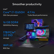 ASUS VIVOBOOK 16X FOR CREATOR, INTEL H - SERIES INTEL CORE I7 12TH GEN 12650H - (16 GB/1 TB SSD/WINDOWS 11 HOME/4 GB GRAPHICS/NVIDIA GEFORCE RTX 3050/60 HZ/50 TGP) K3605ZC - MBN751WS GAMING LAPTOP (16 INCH, INDIE BLACK, 1.80 KG, WITH MS OFFICE) - SWIFT PERIPHERALS90NB11F1-M00AL0