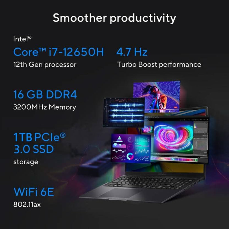 ASUS VIVOBOOK 16X FOR CREATOR, INTEL H - SERIES INTEL CORE I7 12TH GEN 12650H - (16 GB/1 TB SSD/WINDOWS 11 HOME/4 GB GRAPHICS/NVIDIA GEFORCE RTX 3050/60 HZ/50 TGP) K3605ZC - MBN751WS GAMING LAPTOP (16 INCH, INDIE BLACK, 1.80 KG, WITH MS OFFICE) - SWIFT PERIPHERALS90NB11F1-M00AL0